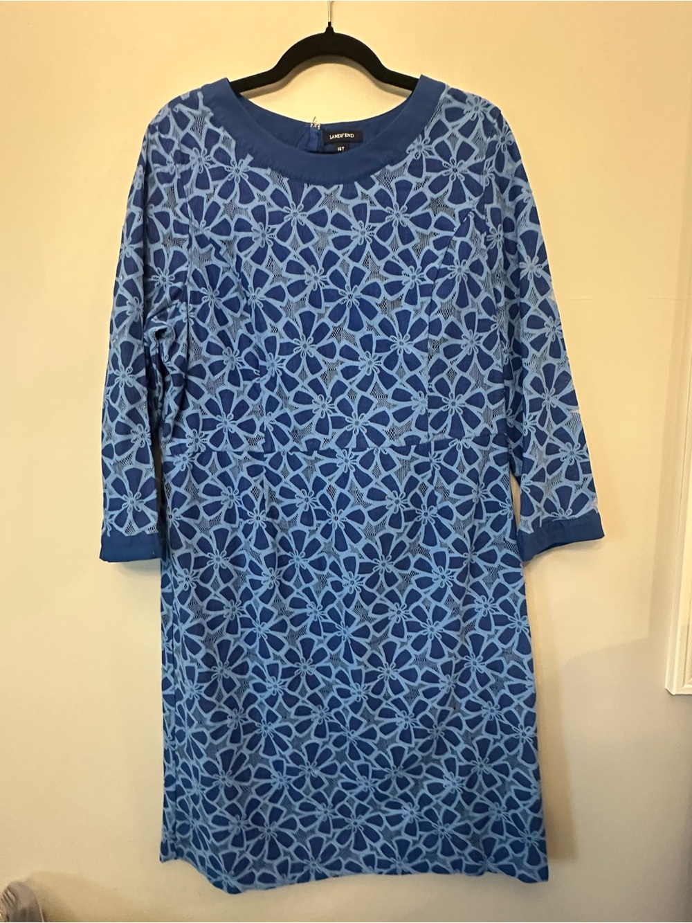 Lands' End Blue Floral Lace Overlay Midi Dress
